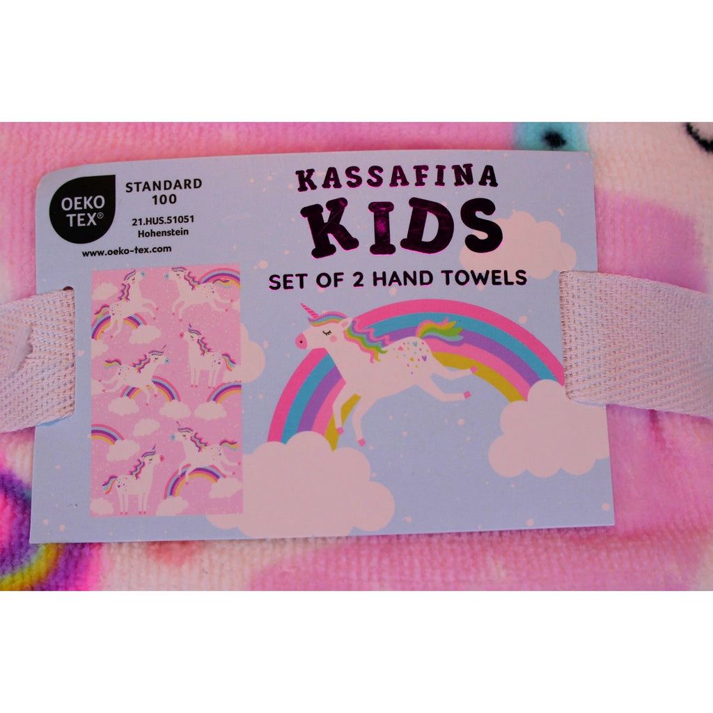 KASSAFINA 3pc Kids Rainbow Unicorn Bath Towel (28x52)  2 Hand Towels 100% Cotton