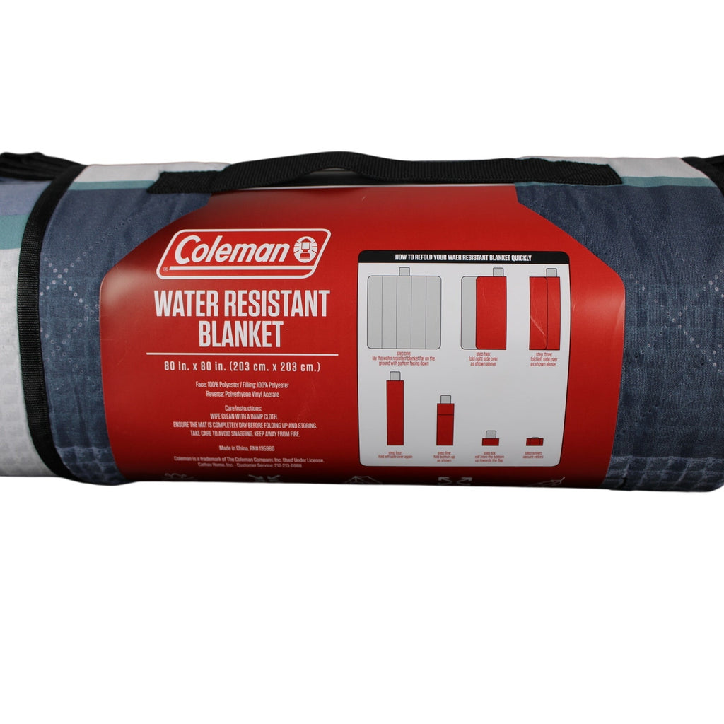 COLEMAN Water Resistant Gray, Blue OUTDOOR BLANKET CAMPING PICNIC BEACH 80 X 80