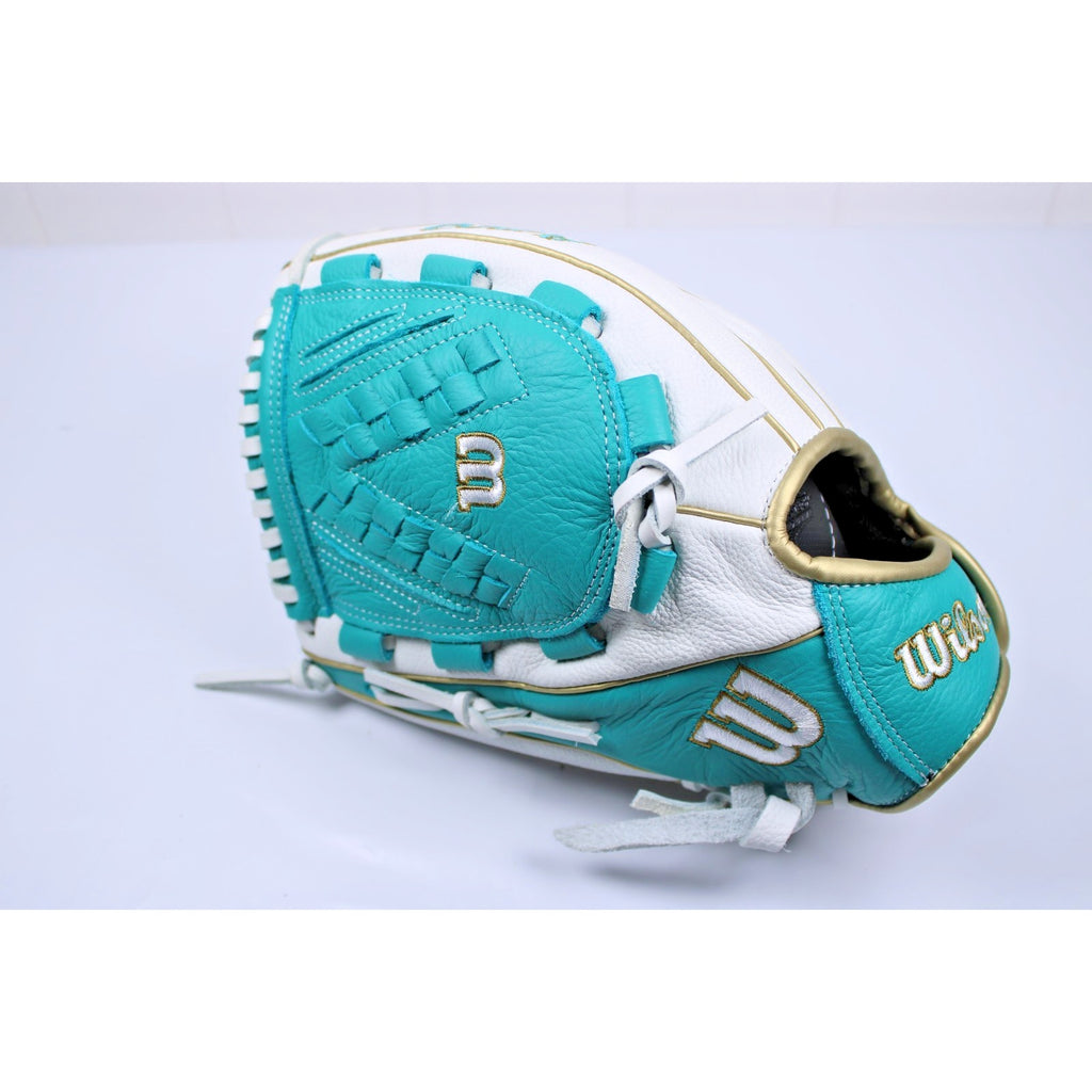 Wilson A500 Left Handed Throw 12.5” Baseball Glove White- Turquoise