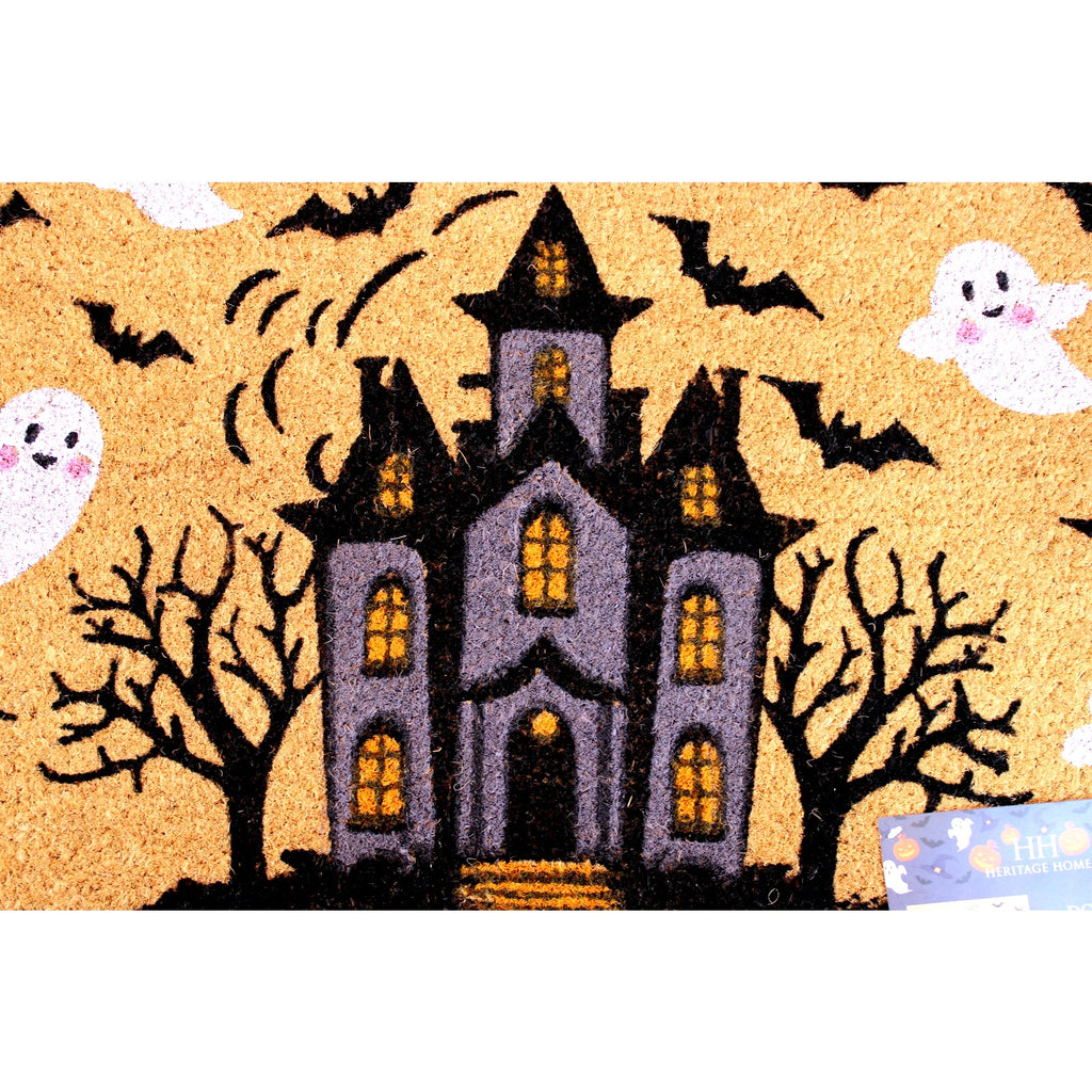 Heritage Home - Halloween Haunted House Coir Doormat Spooky Ghosts, Bats 20x32