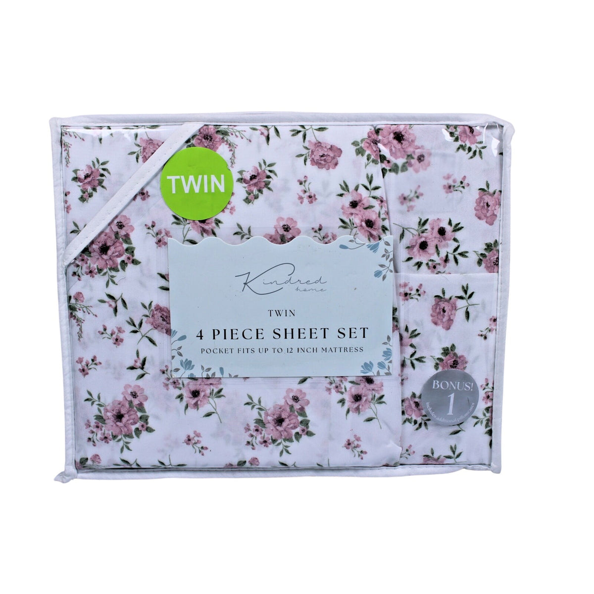 KINDRED HOME 4 PIECE Floral DESIGN TWIN SHEET SET 1 EX PILLOWCASE