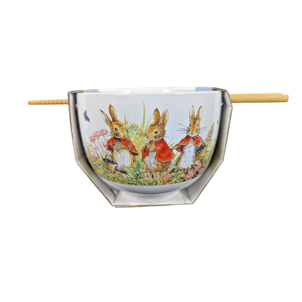 Beatrix Potter PETER RABBIT White Ceramic Noodle/Soup Bowl w/Chopsticks - NEW