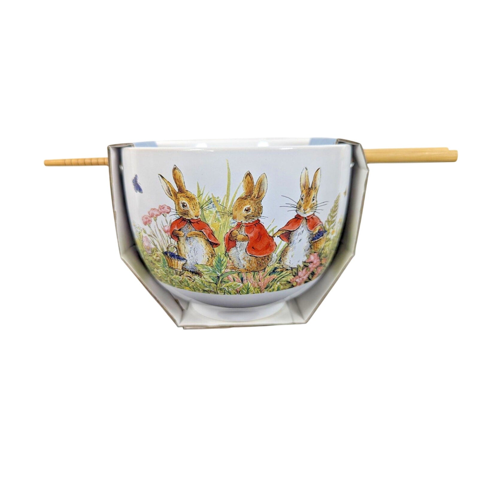Beatrix Potter PETER RABBIT White Ceramic Noodle/Soup Bowl w/Chopsticks - NEW