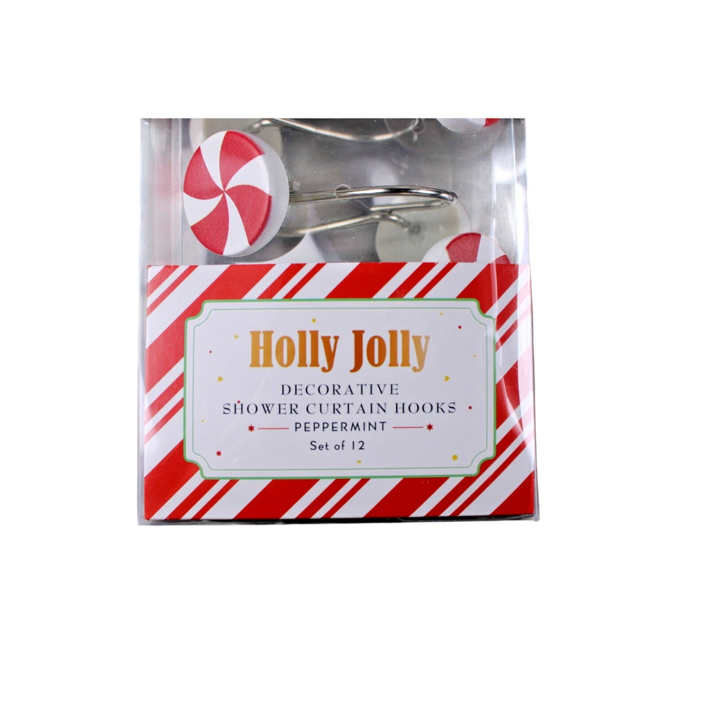 Set of 12 CHRISTMAS PEPPERMINT CANDY SHOWER CURTAIN HOOKS RINGS NIB