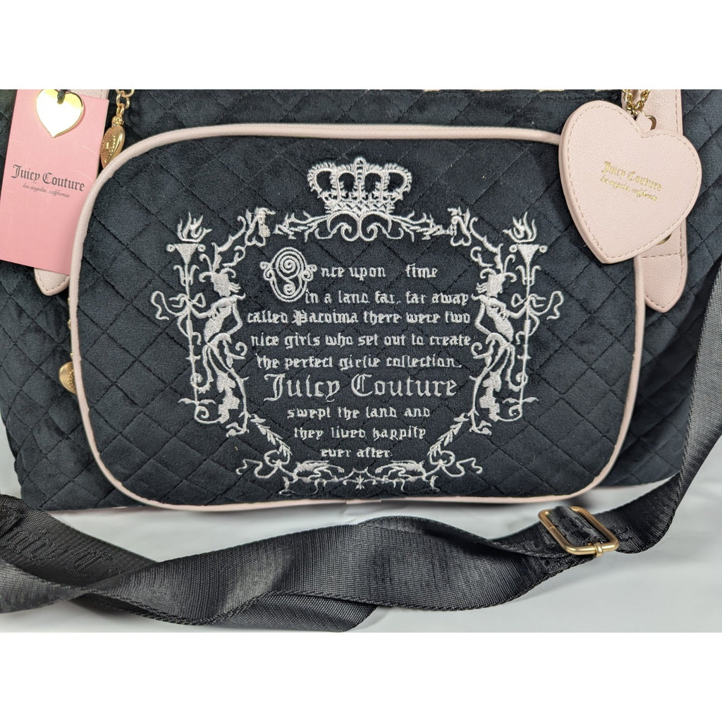 Juicy Couture Juicy Tale Weekender Tote Bag Black Pink Quilted Bow Bag Y2K NWT