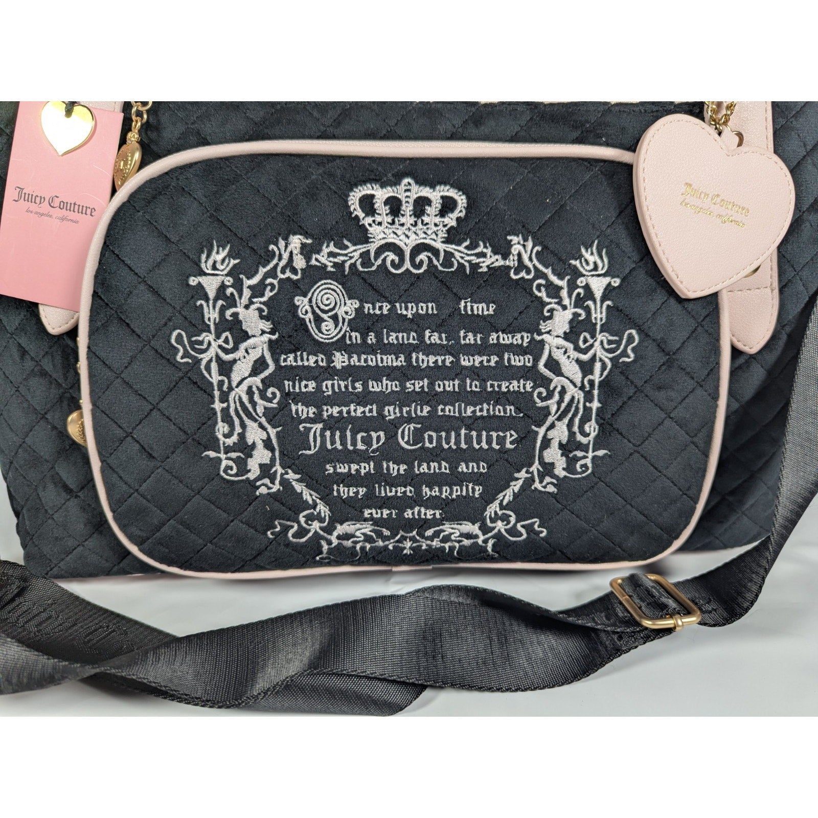 Juicy Couture Juicy Tale Weekender Tote Bag Black Pink Quilted Bow Bag Y2K NWT