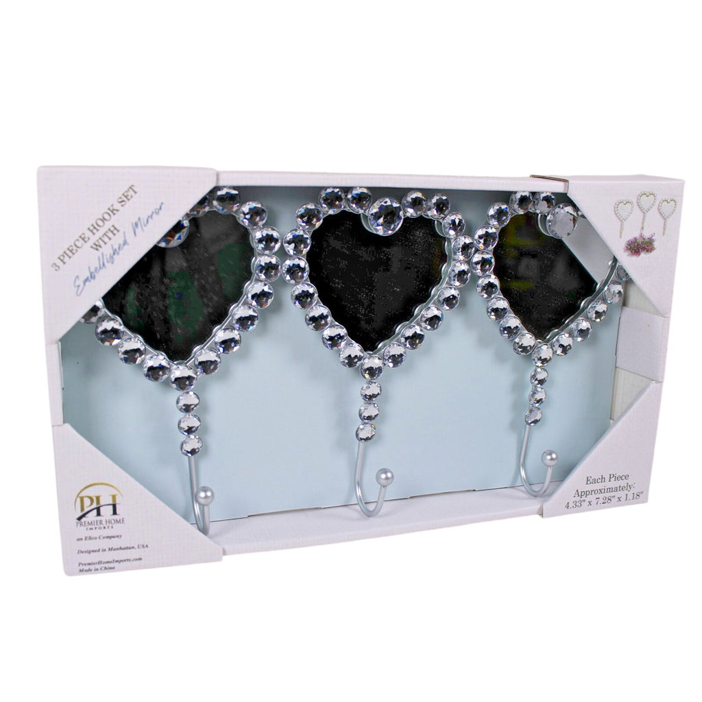 Heart-Shaped Mirror Wall Hooks, Embellished with shinny jewels