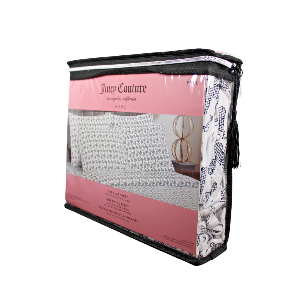 Juicy Couture FULL 6 pc Bed Sheet Set Black and White Checkered Butterflies