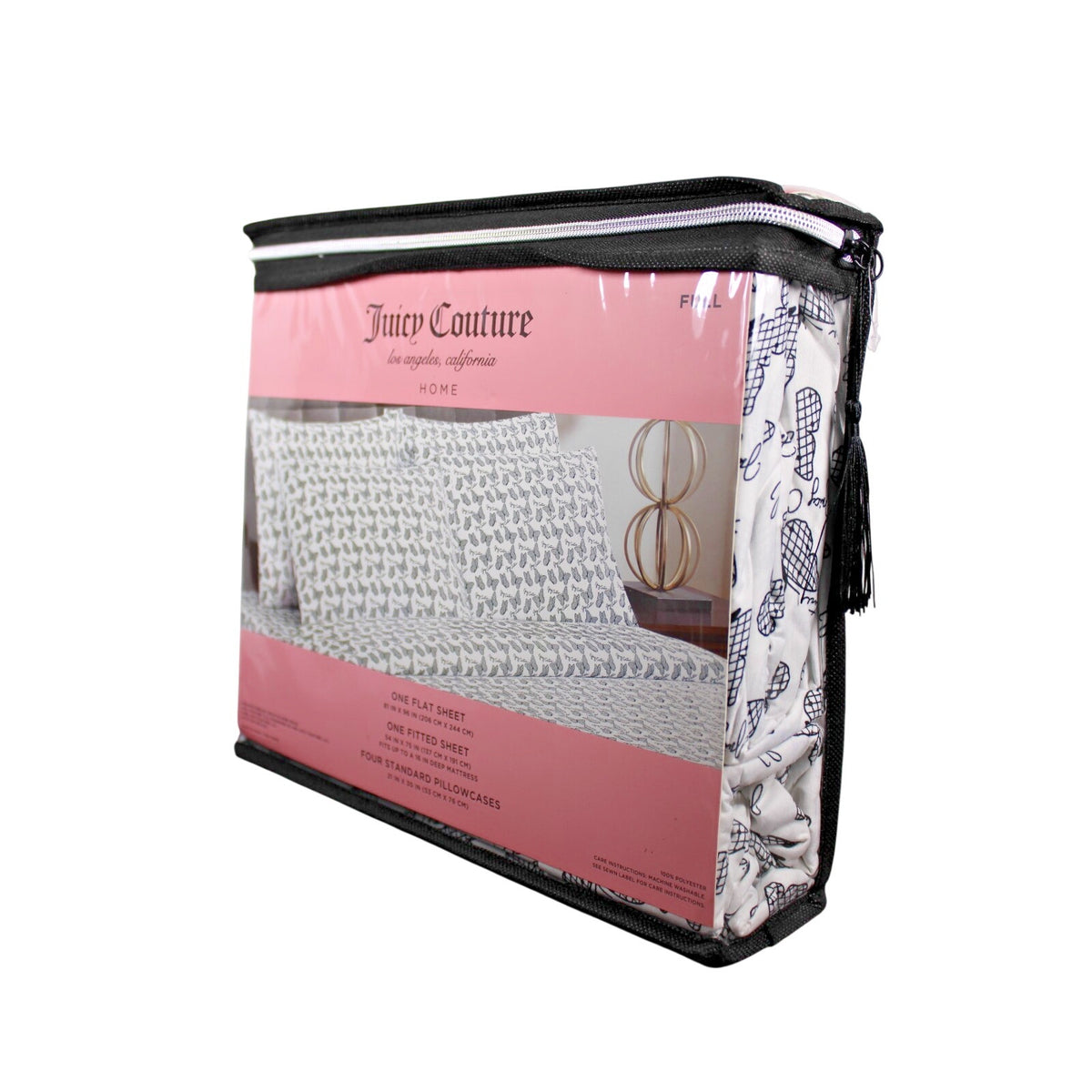 Juicy Couture FULL 6 pc Bed Sheet Set Black and White Checkered Butterflies