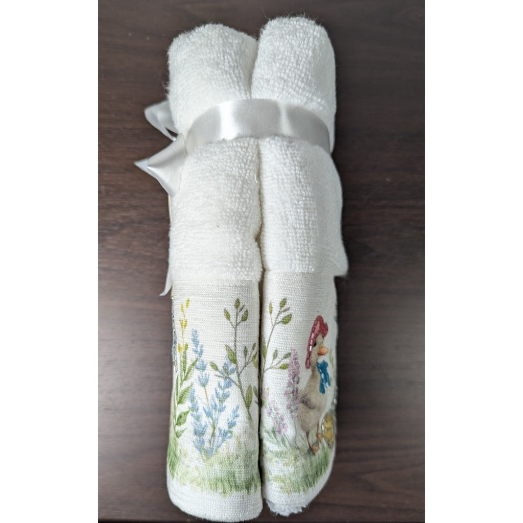 Easter Blessing Beaded Ducks Floral Hand Towels Set of 2, 16x28" 100% Cotton