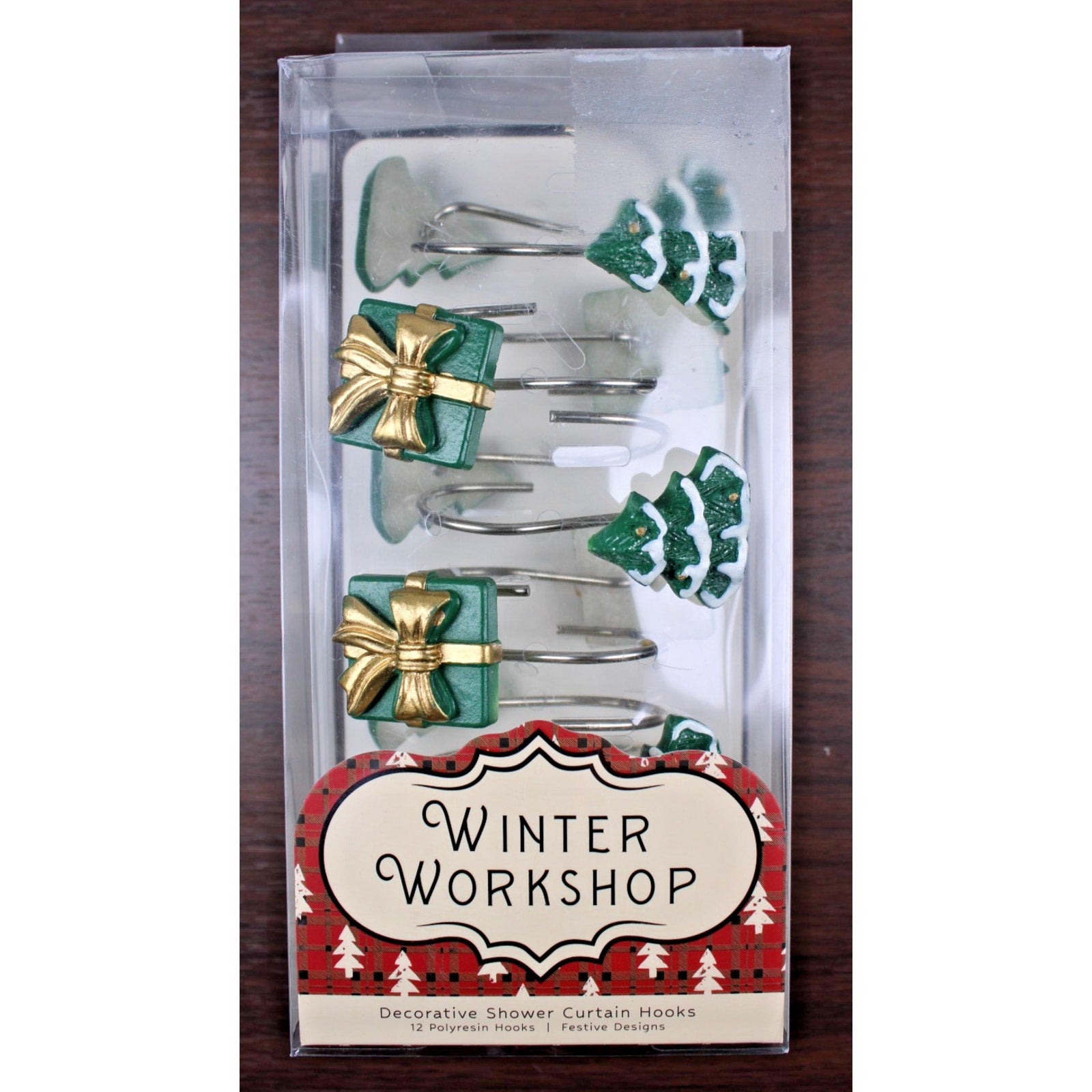 ****Set of 12 Christmas Trees and Presents Shower Curtain Rings NIB****