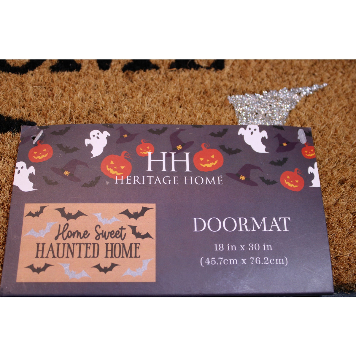 Home Sweet Haunted Home Coir Doormat, 18x30in Covered in Bats, Non-slip