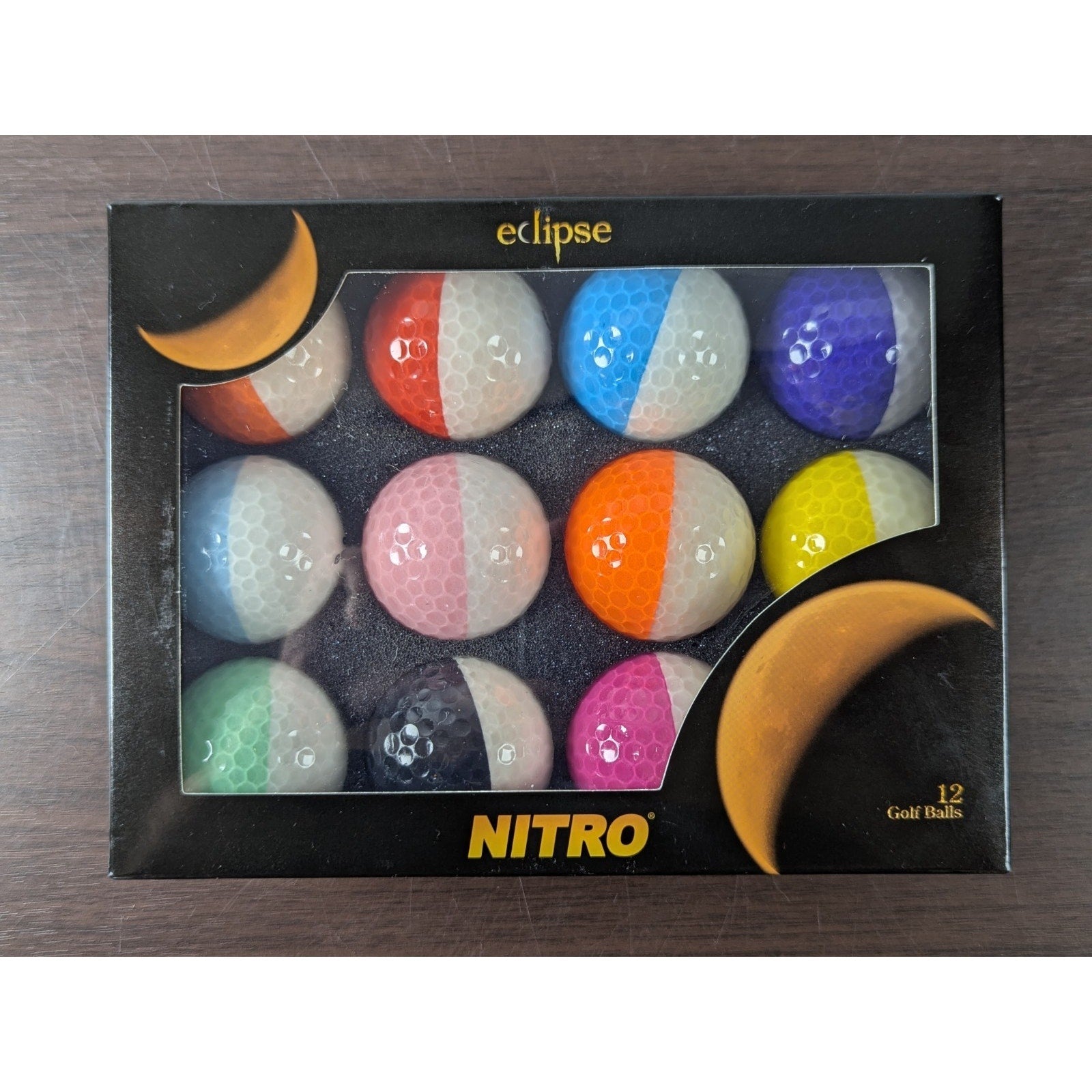 NITRO Eclipse Golf Balls, White & Multi Color Half Tone - 12 Pack NEW