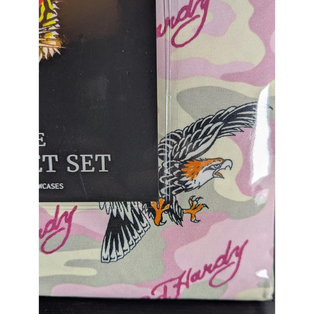 Ed Hardy 6-pc King Sheet Set w/4 Pillowcases Eagle, Black Tiger - NEW