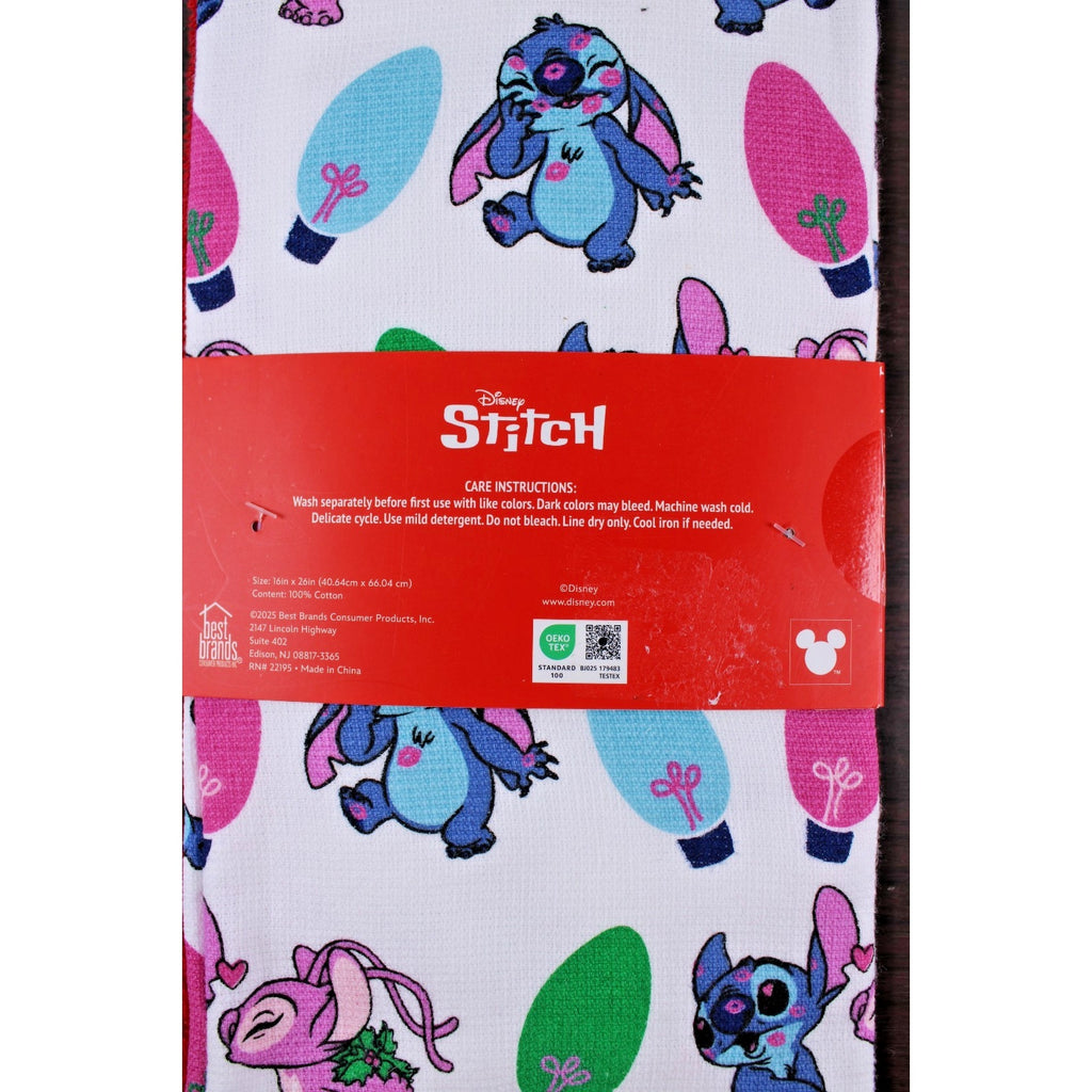 Disney Angel & Stitch Christmas Light Bulbs Holiday 3 Pack Kitchen Towels 16x26