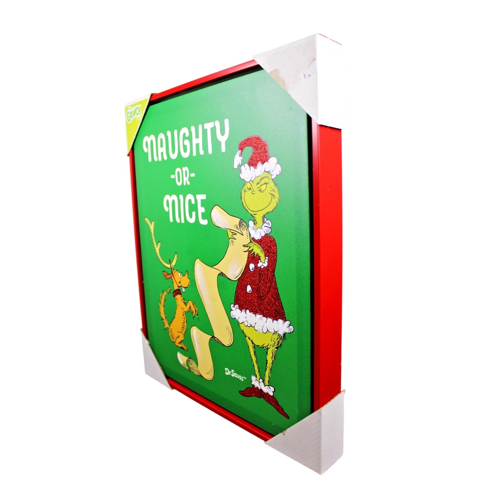 Grinch and Max Naughty -or- Nice Canvas Wood Framed Picture Art Wall Decor