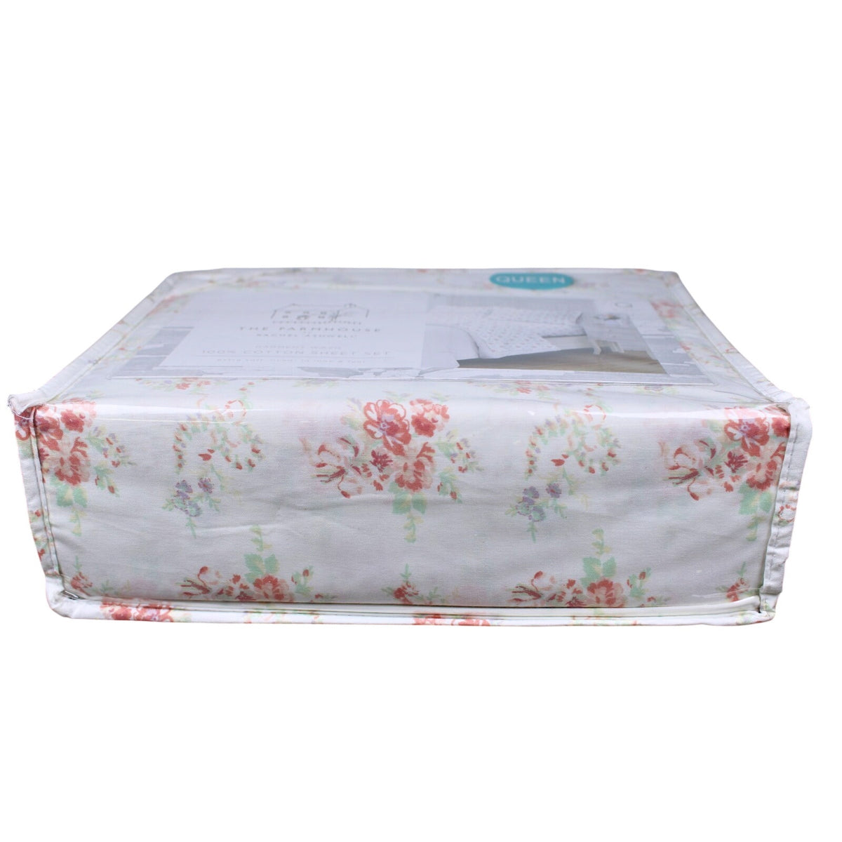 The Farmhouse Rachel Ashwell 100% Cotton Coral & Mint Floral QUEEN Sheets NEW