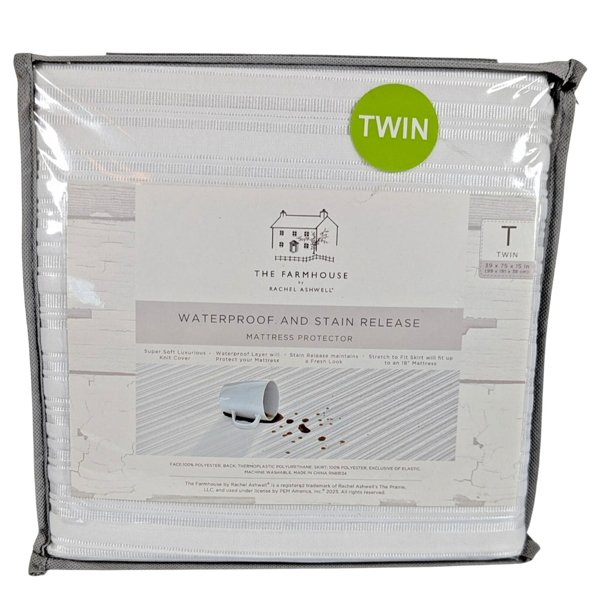 The Farmhouse Rachel Ashwell WATERPROOF & STAIN RELEASE Mattress Protector TWIN
