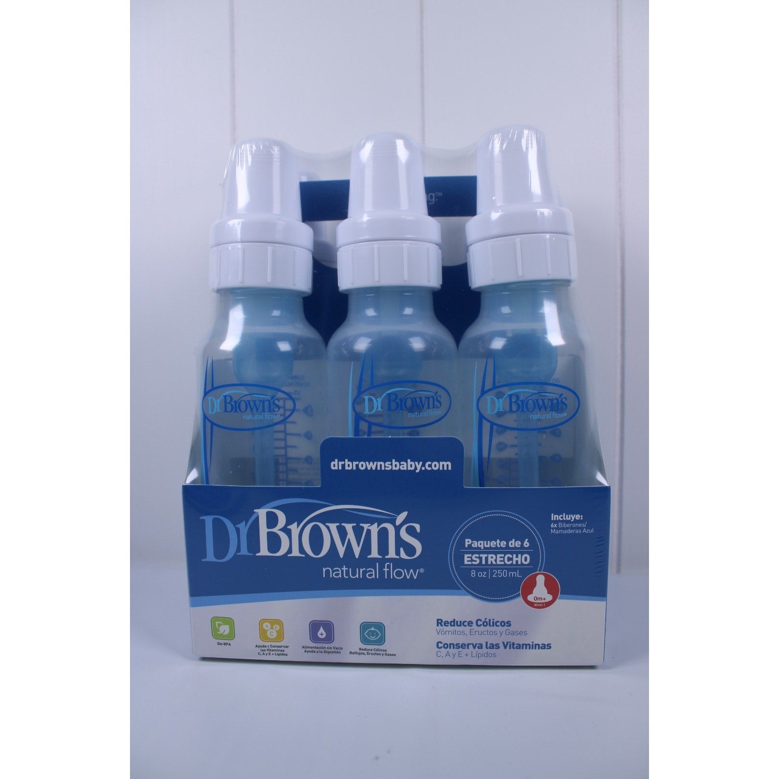 Dr Brown's Natural Flow 6-Pack Narrow - 8oz, Blue