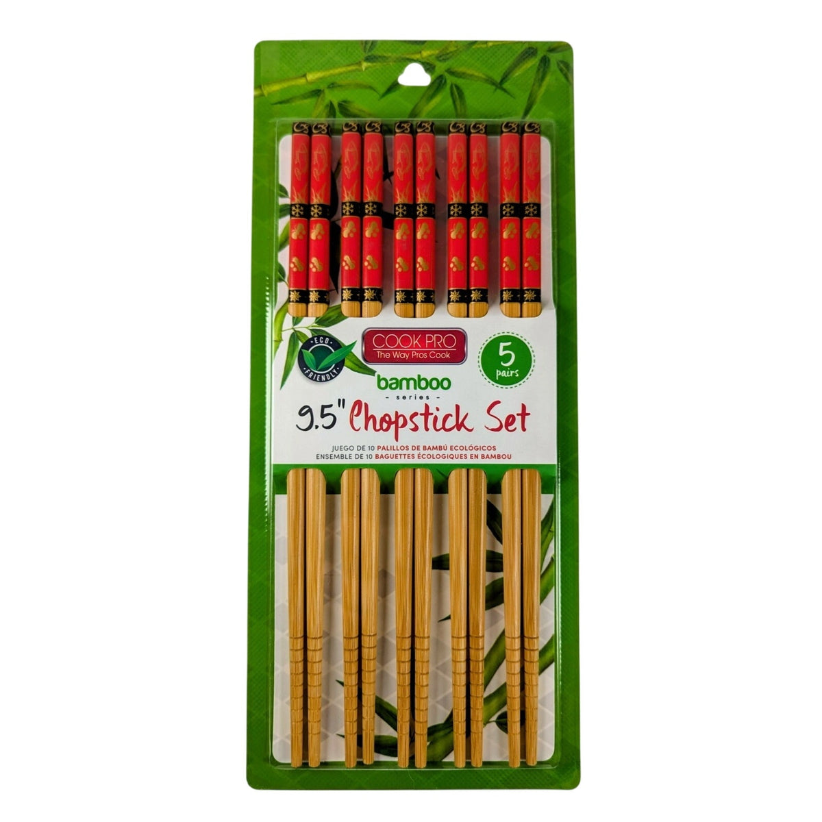 Cook Pro Butterfly Bamboo Chopsticks 5 Pack Set 9.5” Natural