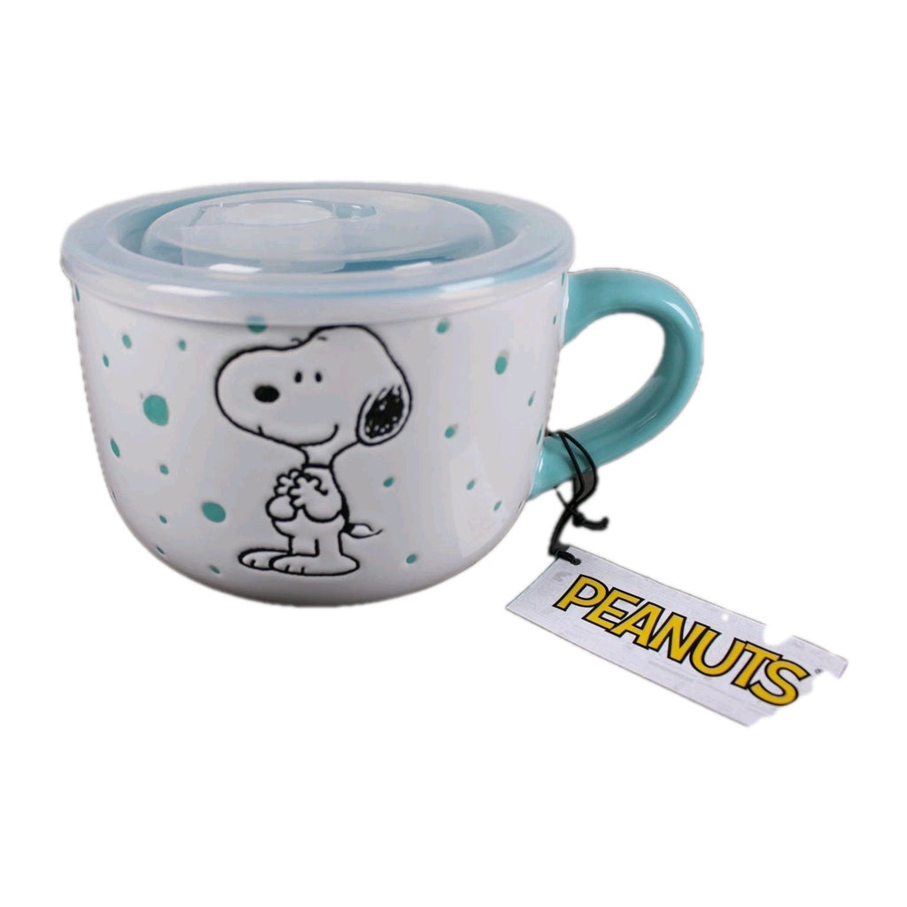 Peanuts Snoopy Microwave Soup Ramen Bowl Mug Vent Lid 25 oz Aqua Teal Turquoise