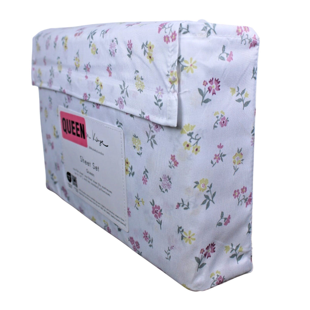 London Kaye Pink & Yellow Flower Garden Soft Brushed Queen Sheet Set NEW