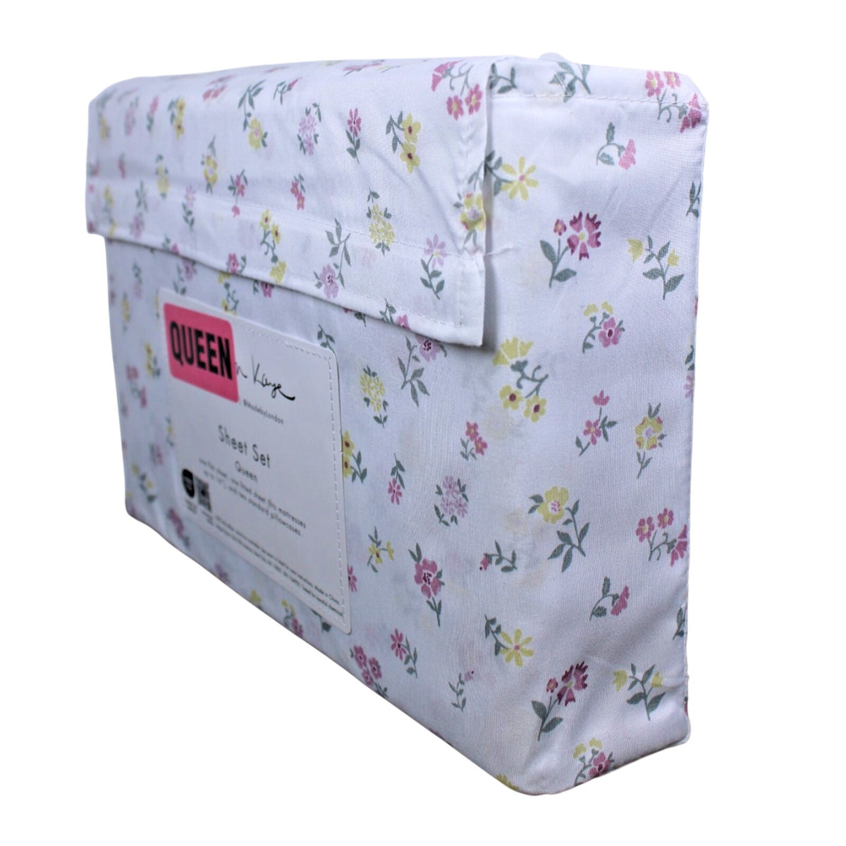 London Kaye Pink & Yellow Flower Garden Soft Brushed Queen Sheet Set NEW
