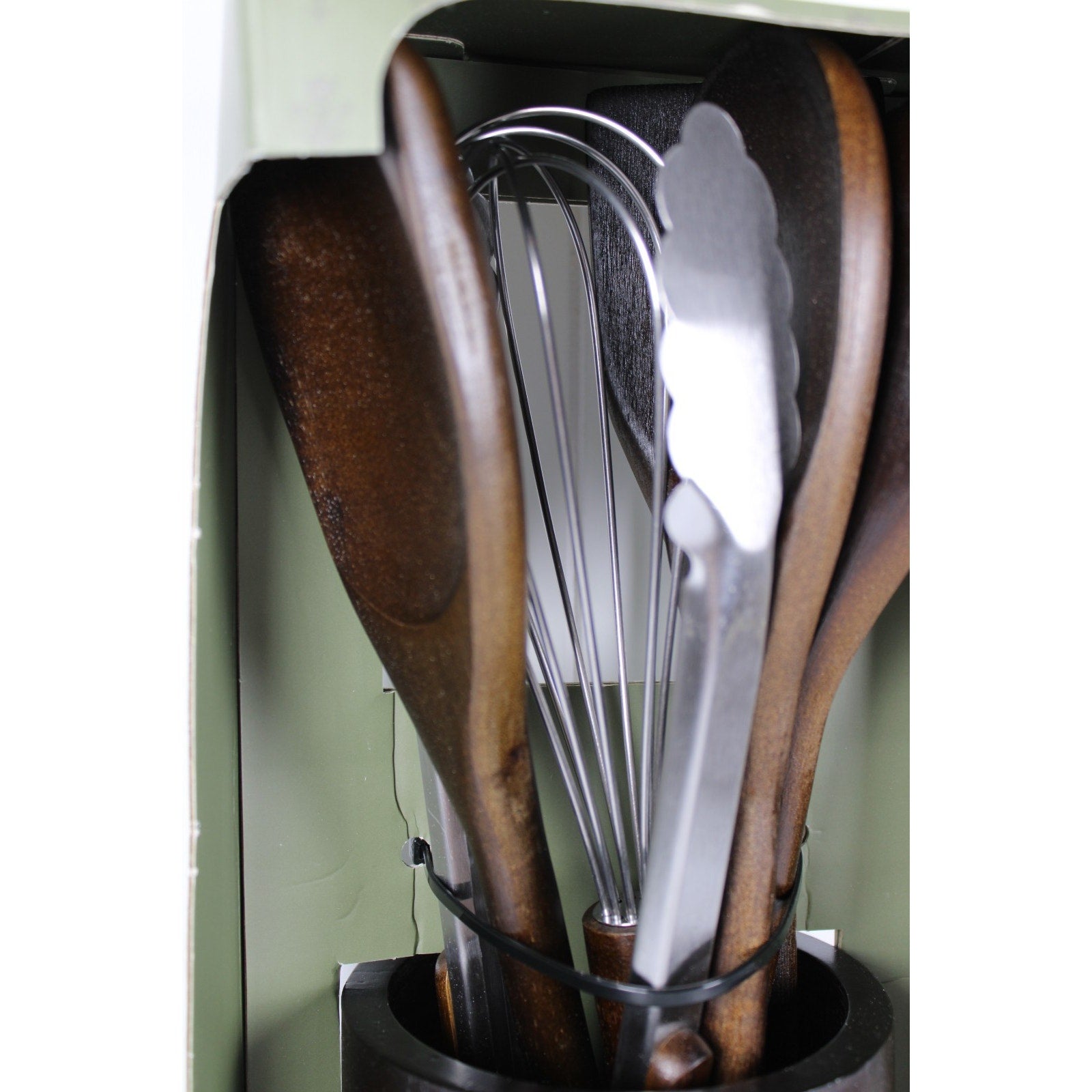 7-piece Walnut Wooden Kitchen Utensil Set - Includes a rotating holder