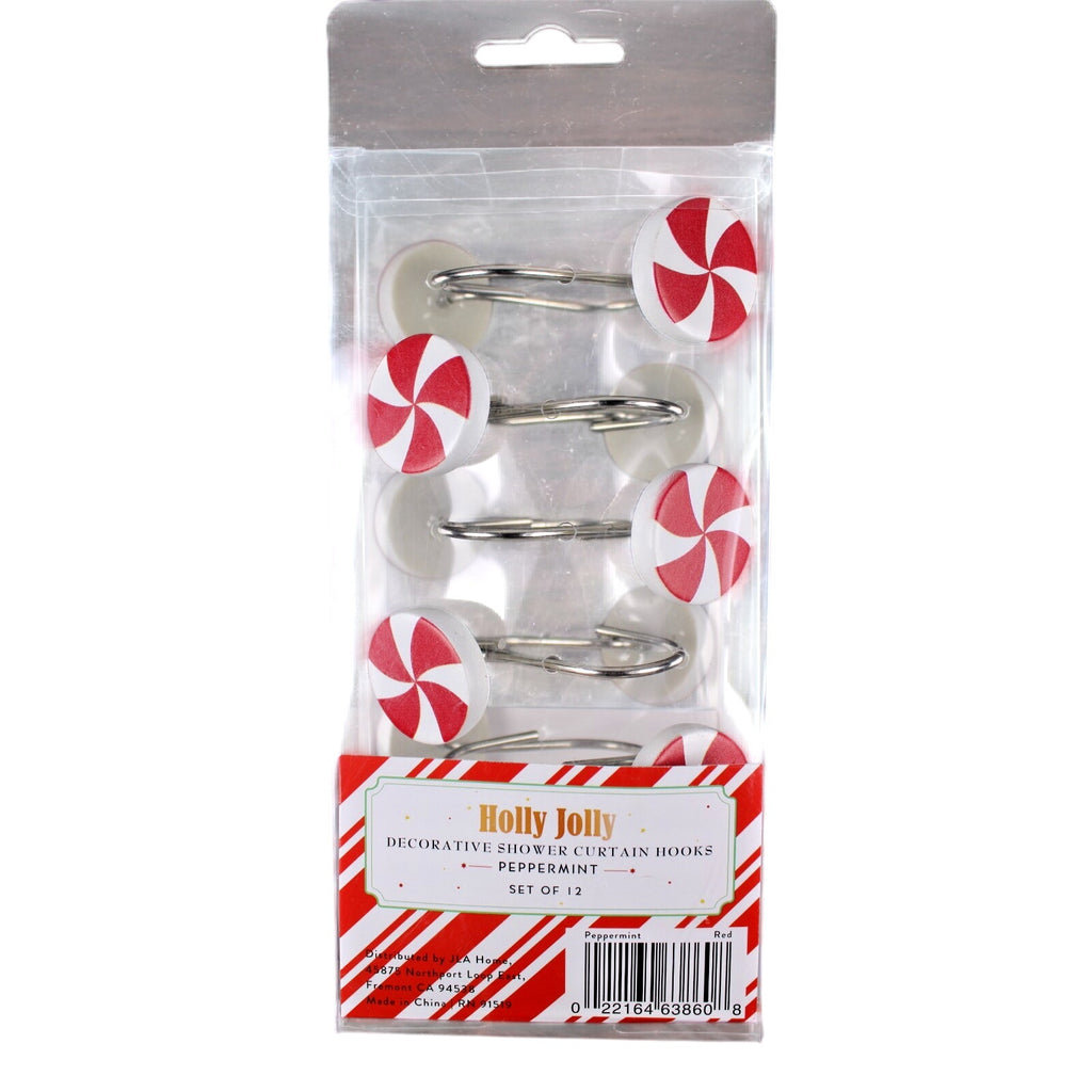 Set of 12 CHRISTMAS PEPPERMINT CANDY SHOWER CURTAIN HOOKS RINGS NIB