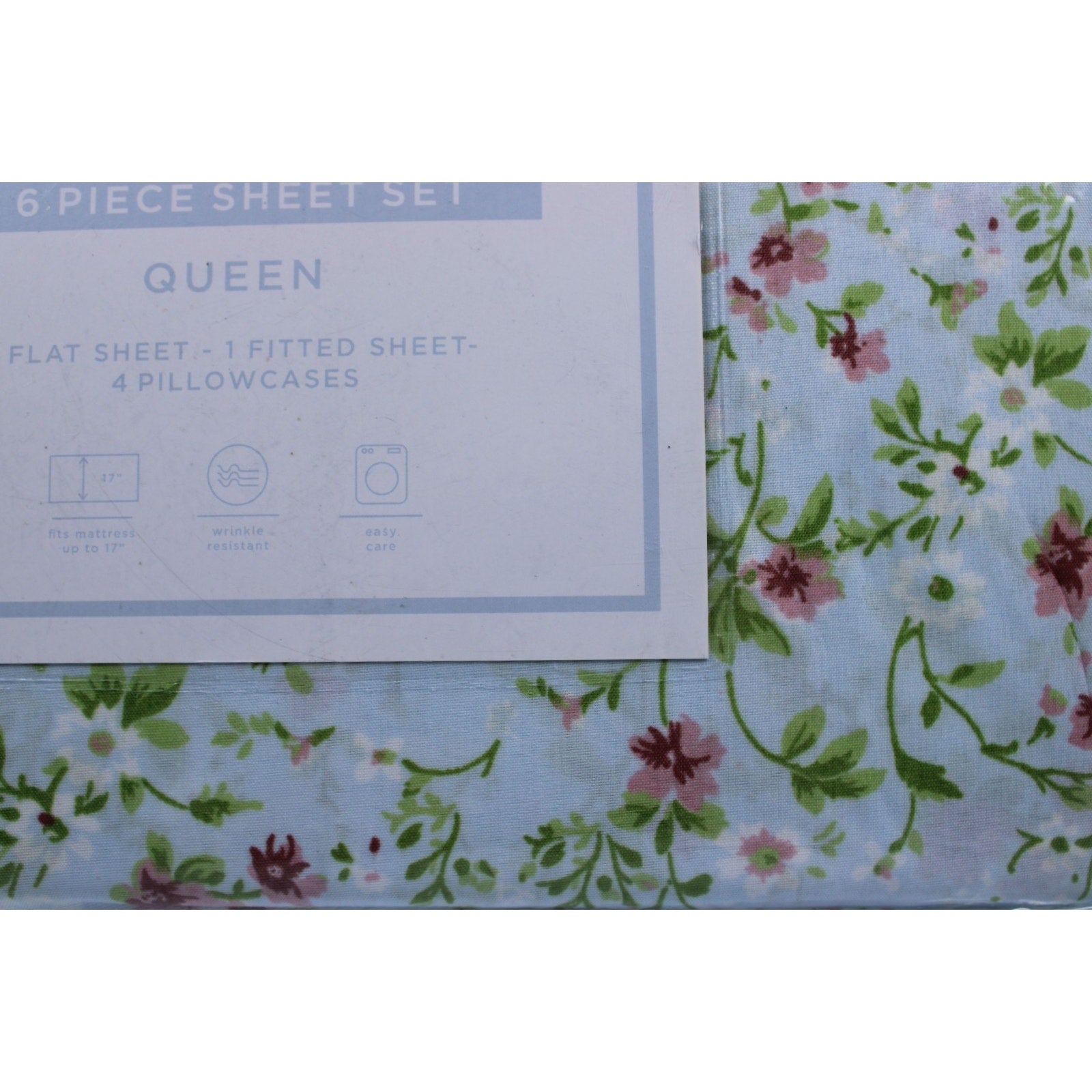 Nanette Lepore Queen 6 Piece Sheet Set Green, Pink Floral, 2 bonus pillowcases