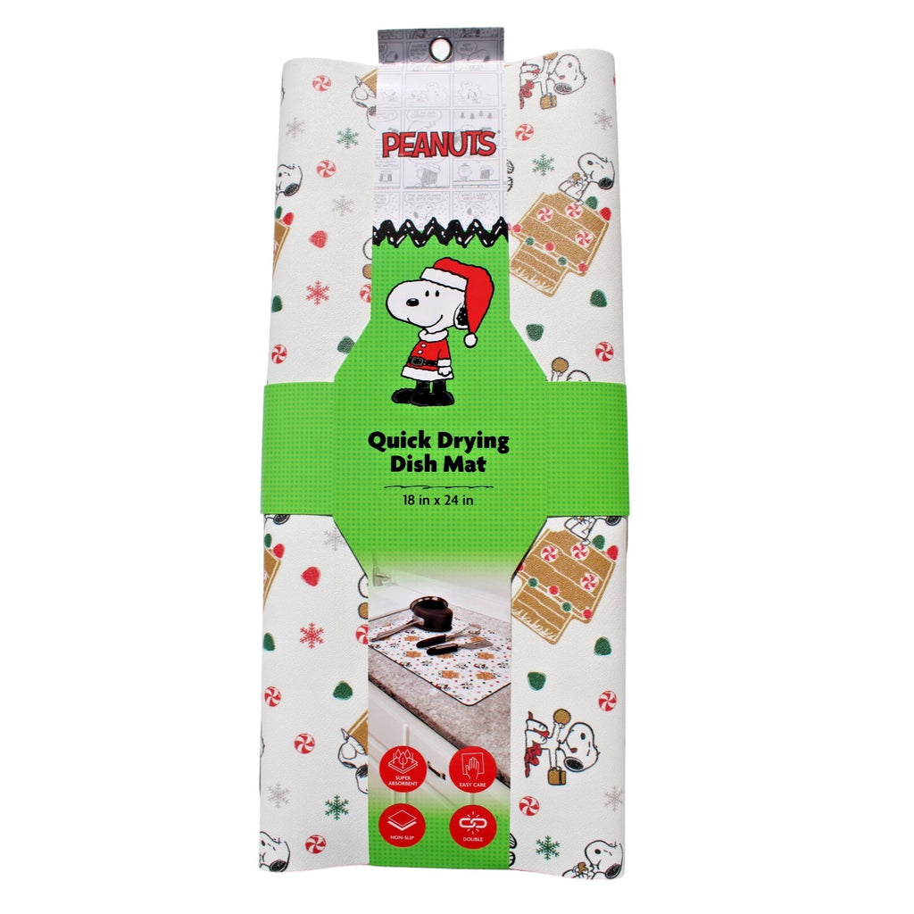 Peanuts Snoopy Christmas Candy Gingerbread Doghouse Dish Drying Mat 18x24