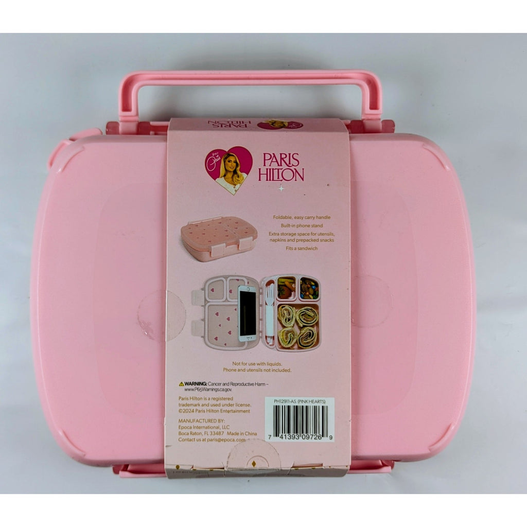 Paris Hilton Bento Style Box 4 Compartment Lunch Box Pink Hearts NEW