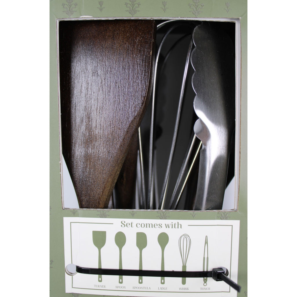 7-piece Walnut Wooden Kitchen Utensil Set - Includes a rotating holder