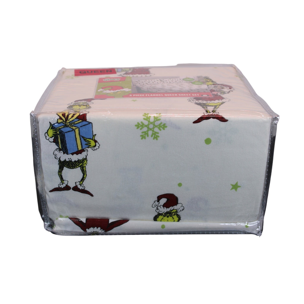 New Dr. Seuss Grinch 4 piece Queen Flannel Sheet Set - Holiday Fun