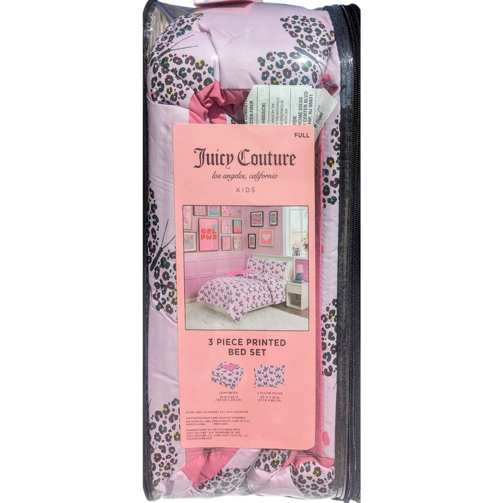 Juicy Couture Lavender w/Leopard Butterflies & Hearts FULL Comforter & Shams Set