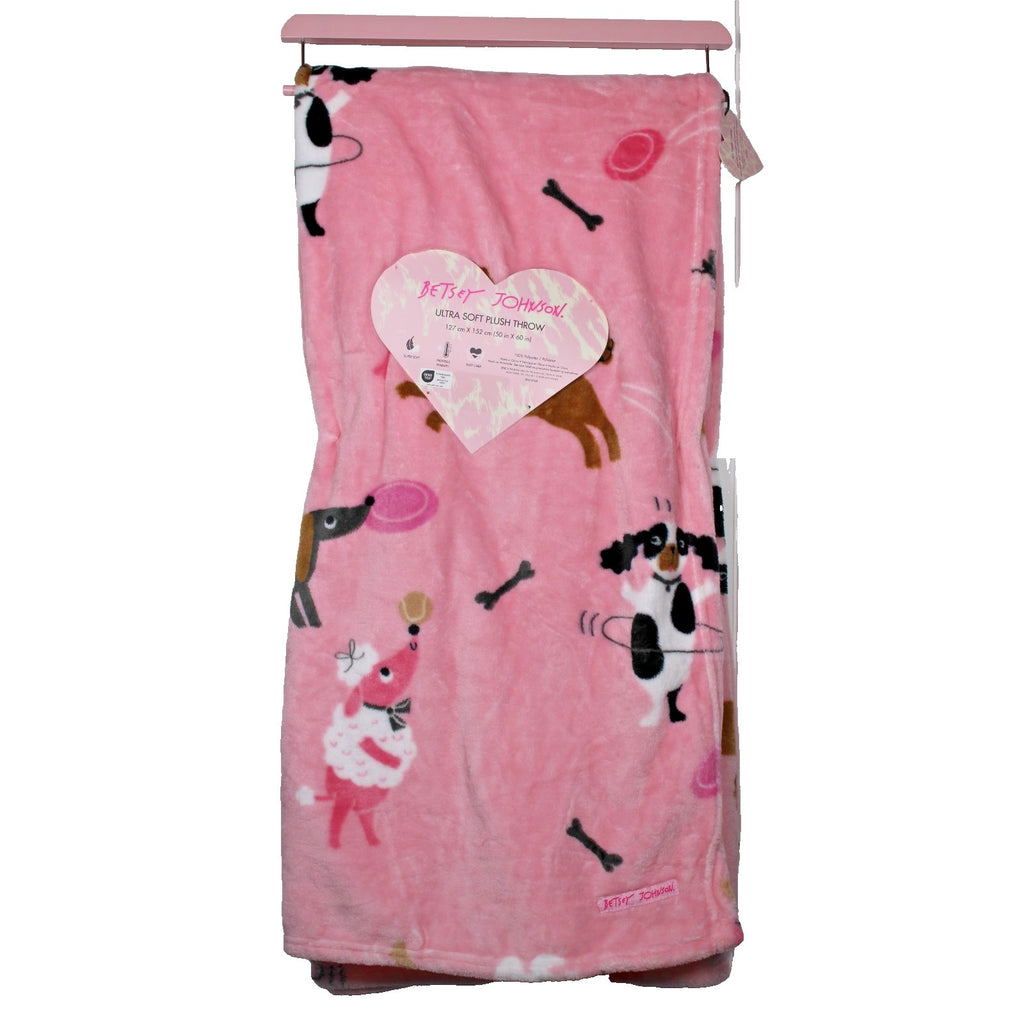Betsey Johnson Plush Dog Theme ULTRA soft plush Throw Blanket.
