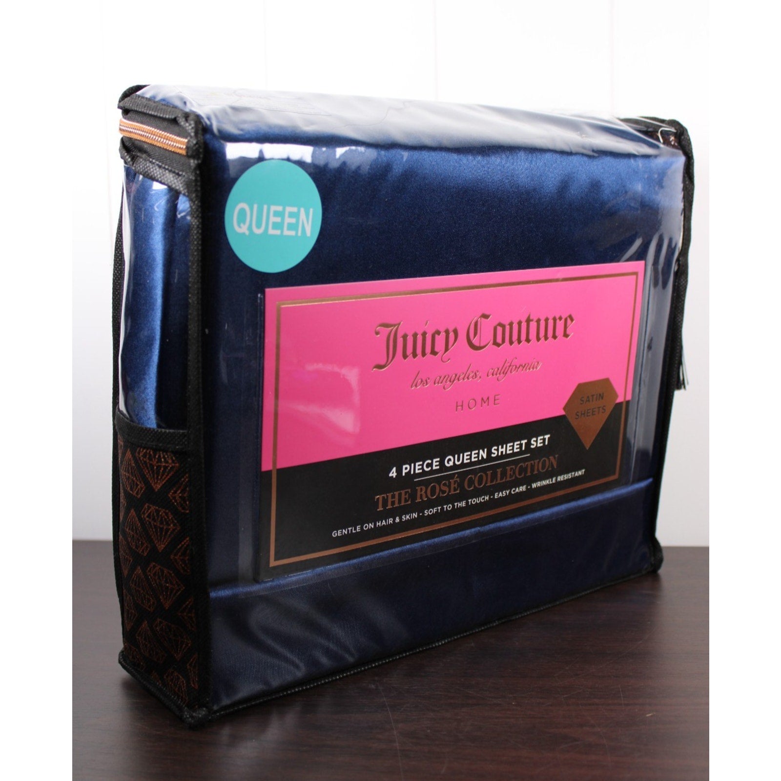 Juicy Couture Royal Blue Satin 4pc QUEEN Sheet Set Easy Care Soft Sleek Smooth