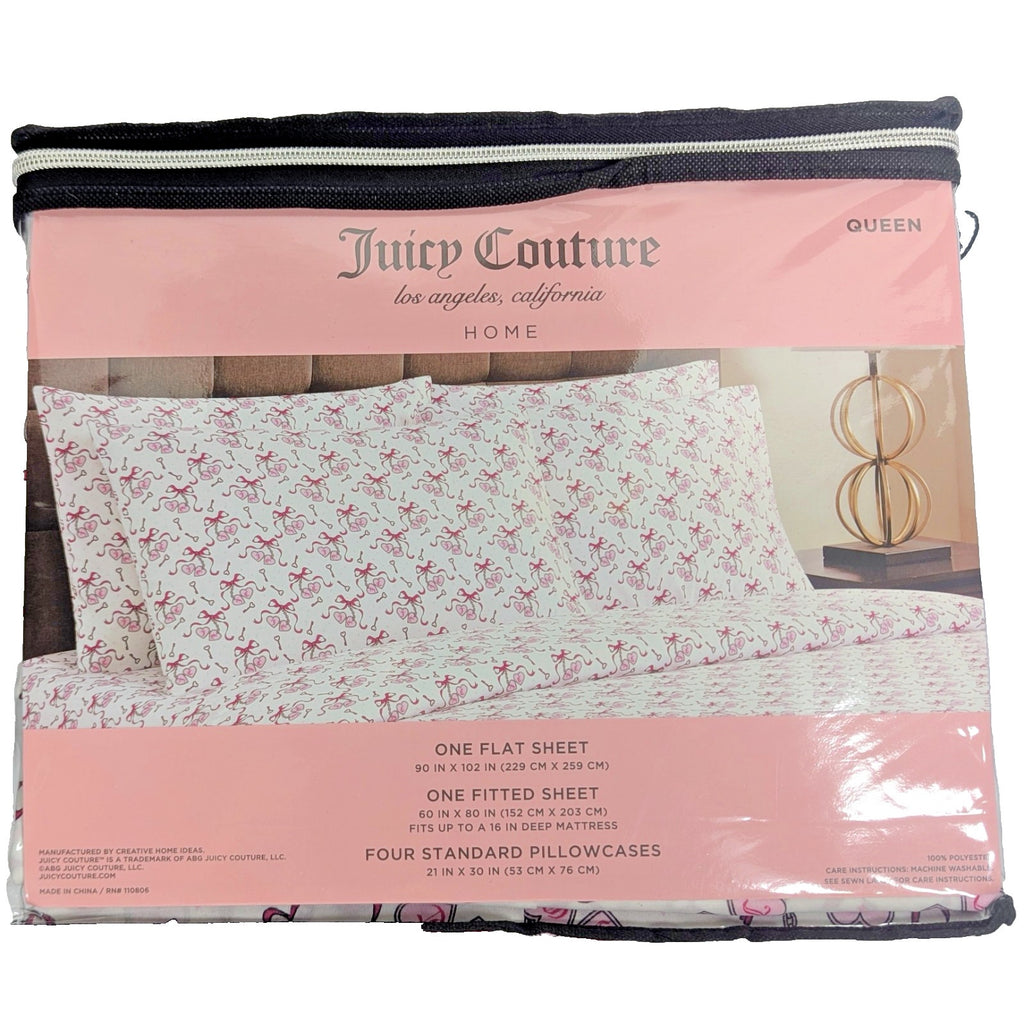 Juicy Couture Queen 6psc Bed Sheet Set Bows, Keys and Hearts Heart