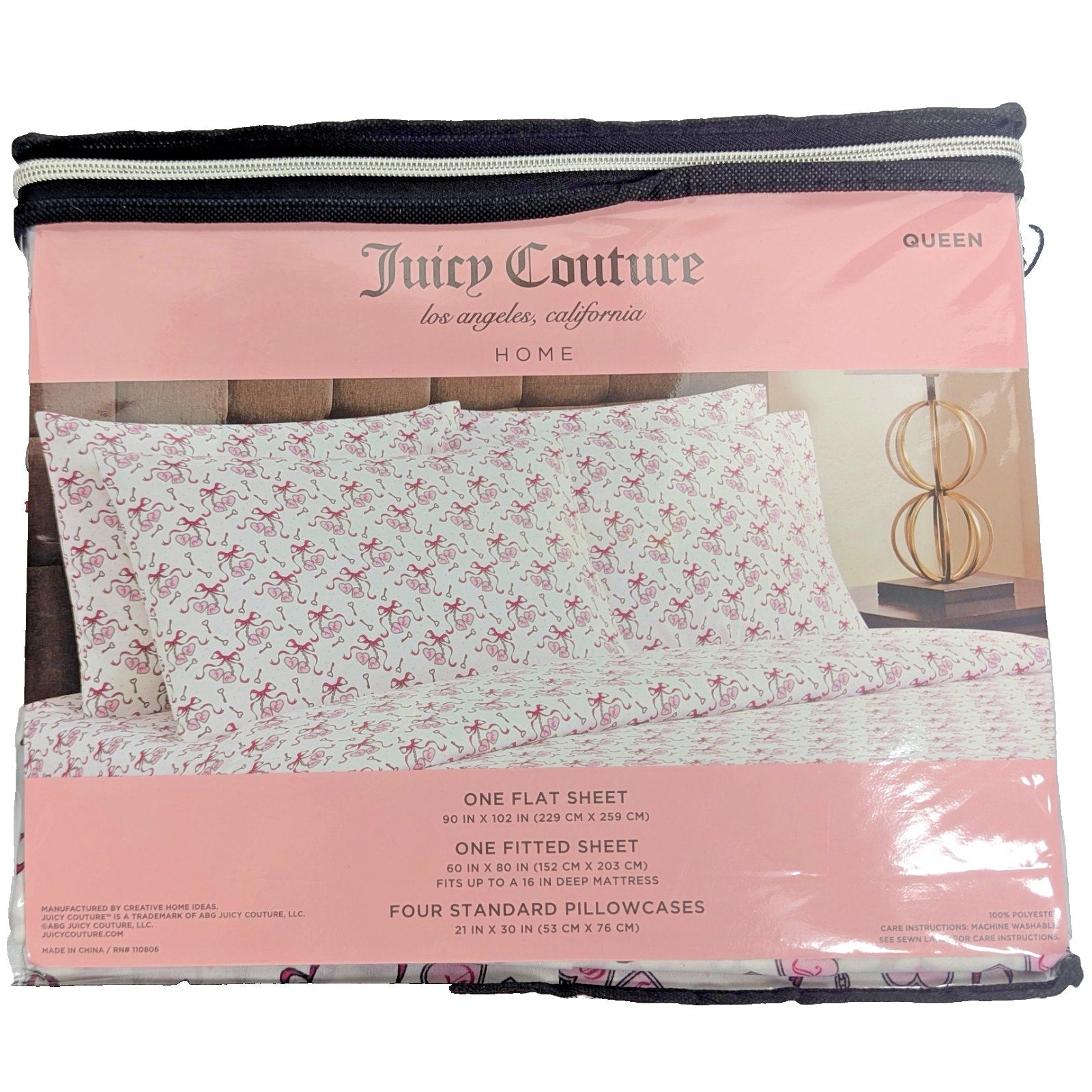 Juicy Couture Queen 6psc Bed Sheet Set Bows, Keys and Hearts Heart
