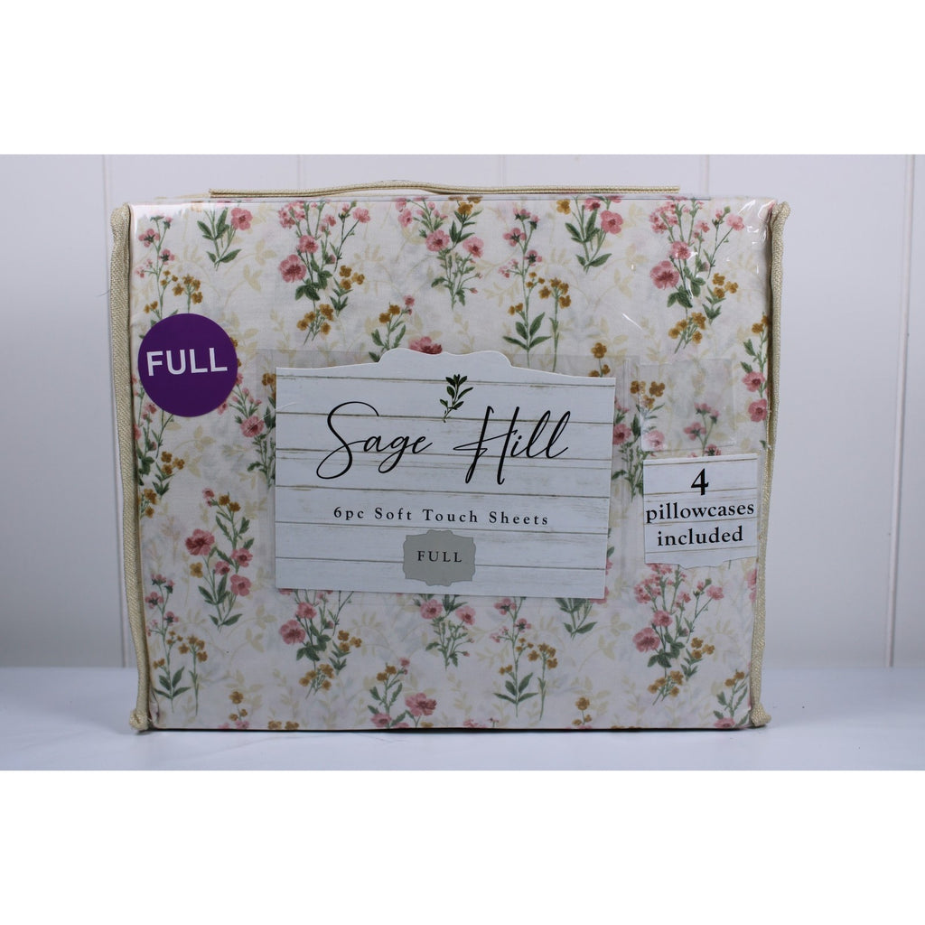 Sage Hill Full Light Tan Sheet Set 6 Piece Soft Touch Floral Print