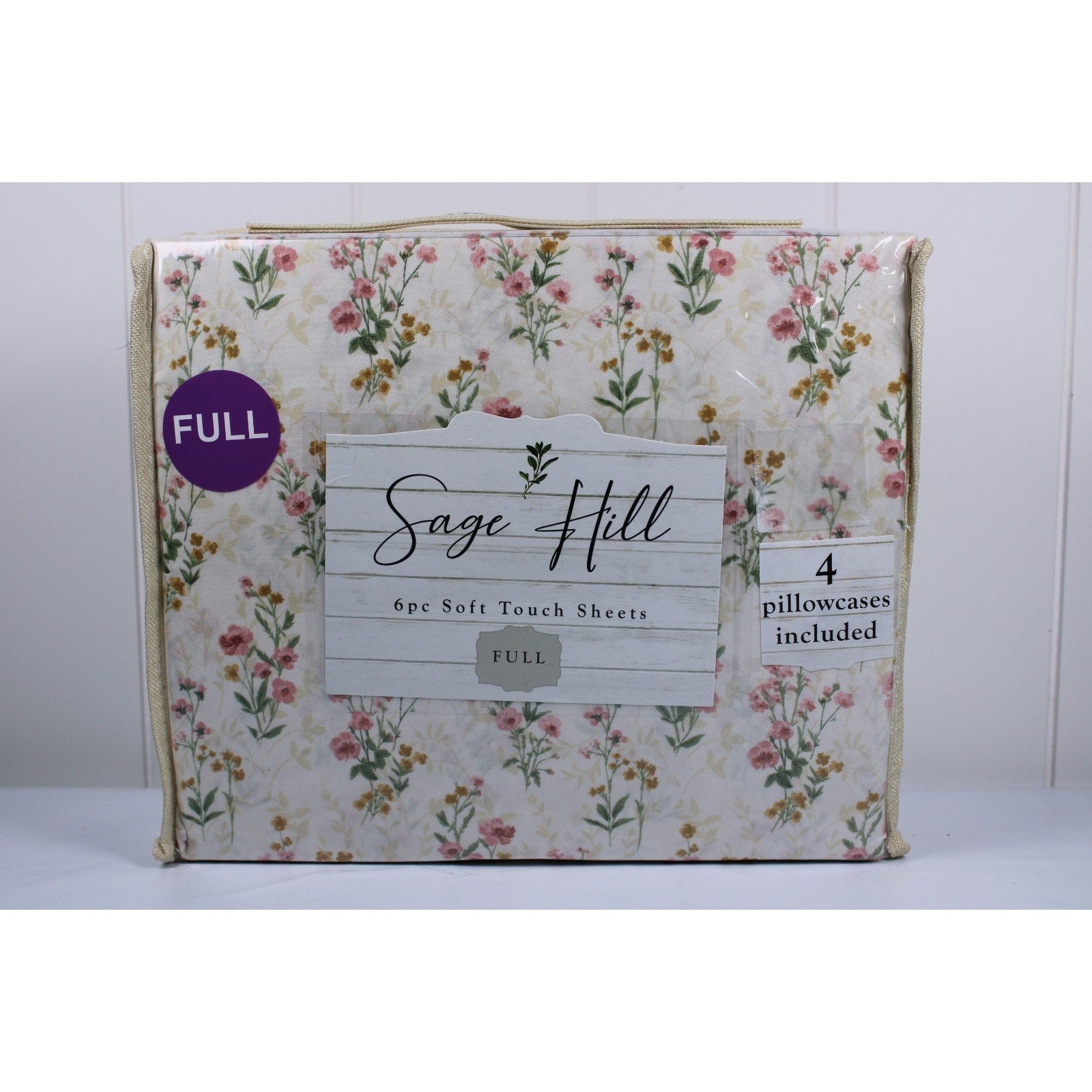 Sage Hill Full Light Tan Sheet Set 6 Piece Soft Touch Floral Print