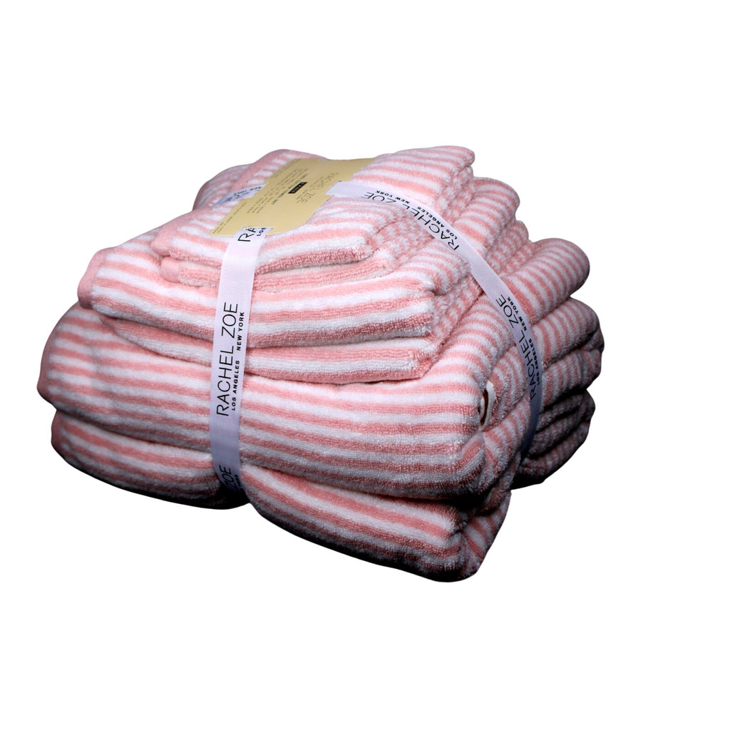 Rachel Zoe Home 6 Piece Bath Towel Set Blush Pink & White Stripes 100% Cotton, New
