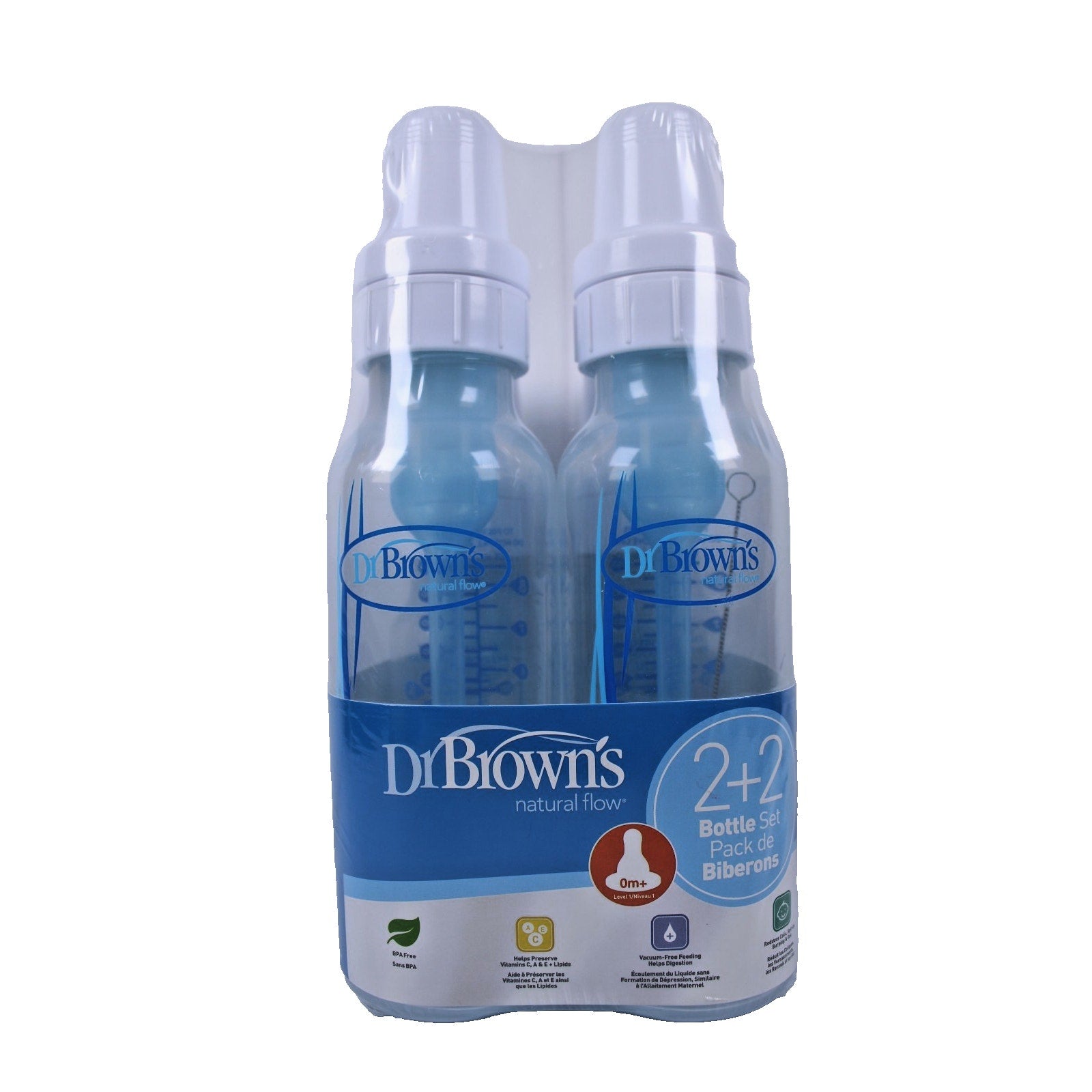 Dr Brown's Natural Flow BPA Free 0m+ Level 1 BLUE 2+2 Bottles 4 Pack Set