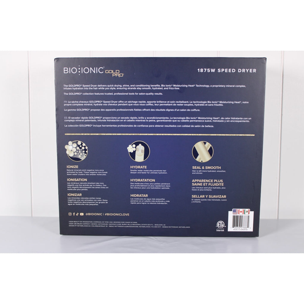BIO IONIC GoldPro Professional Speed Hair Dryer 1875W Gold Pro Z-GPRDRYER **NEW
