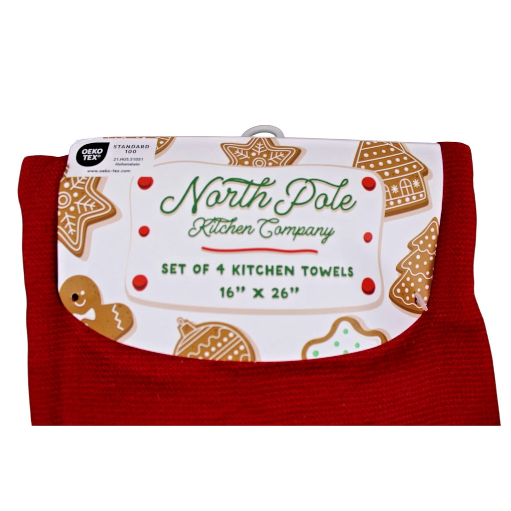 Gingerbread Cookie Man, 4-pc cotton Kitchen Towels 16" x 26" Christmas Holiday