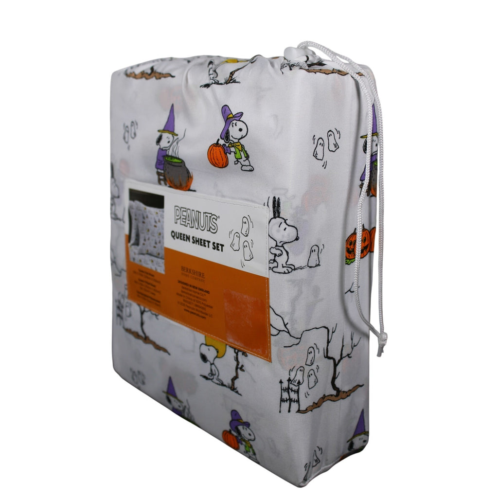 Peanuts 4pc Halloween Snoopy Woodstock QUEEN Sheet Set White Berkshire