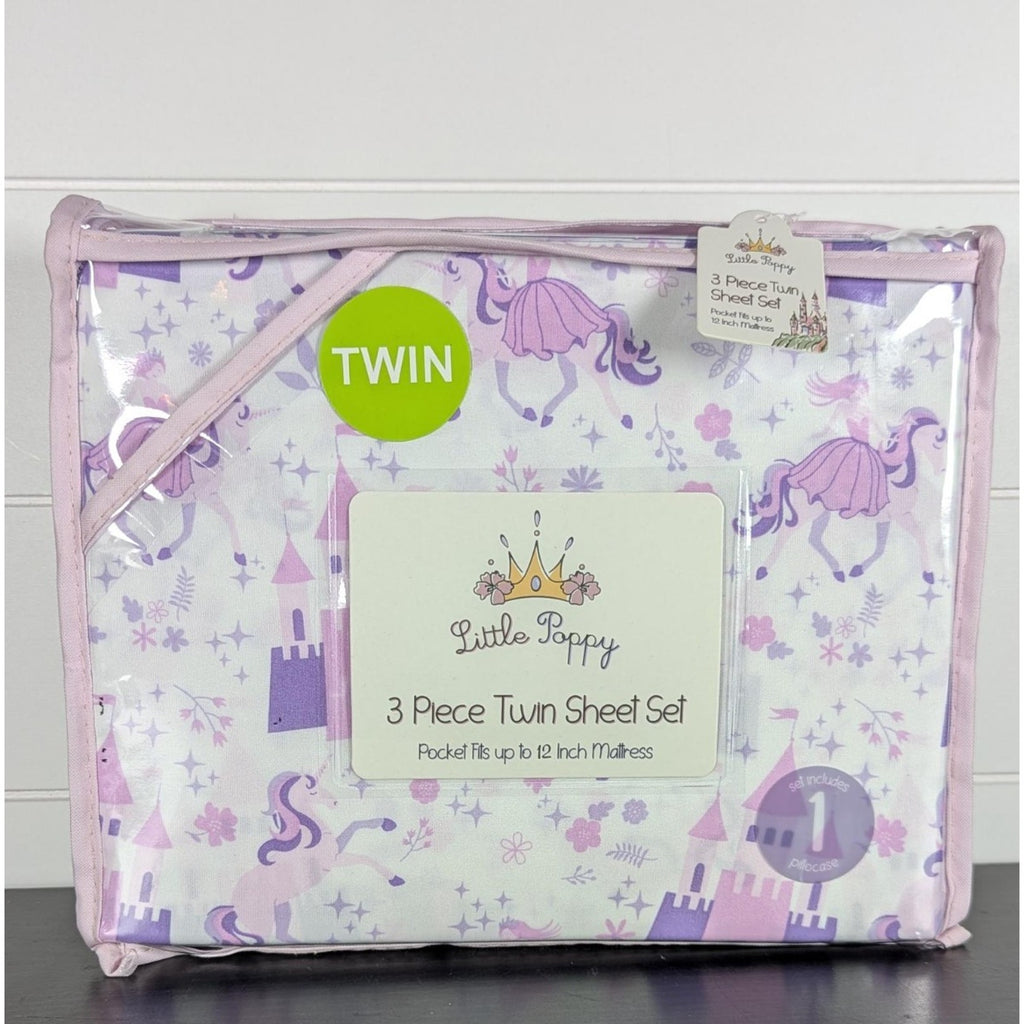 Little Poppy- Castles, Unicorns, Princes, 3-pc TWIN Sheet Set - New
