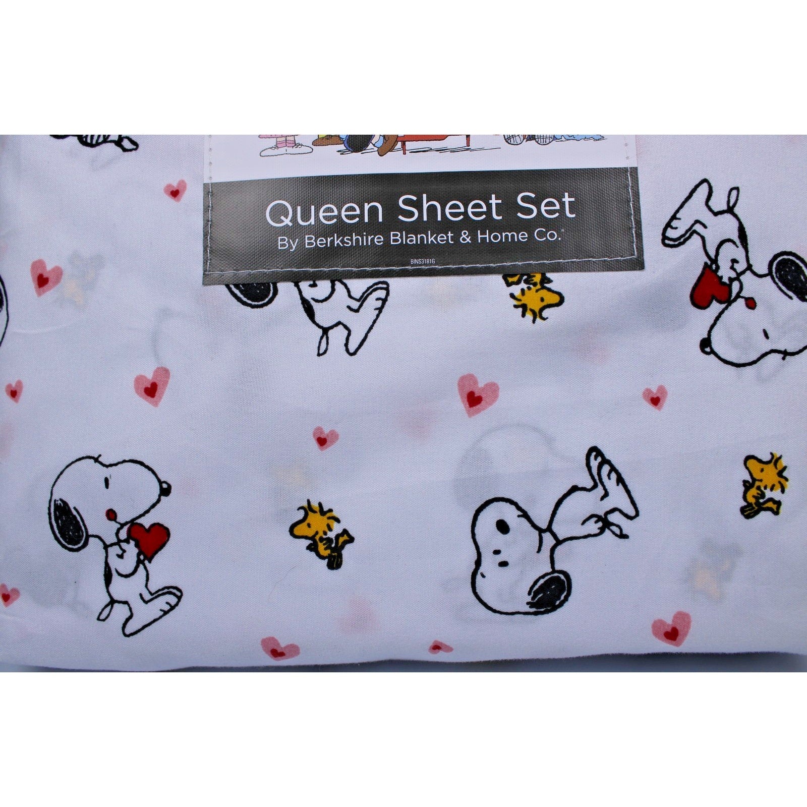 Peanuts Snoopy Queen 4pc Sheet Set By Berkshire Heart Valentines Woodstock NEW