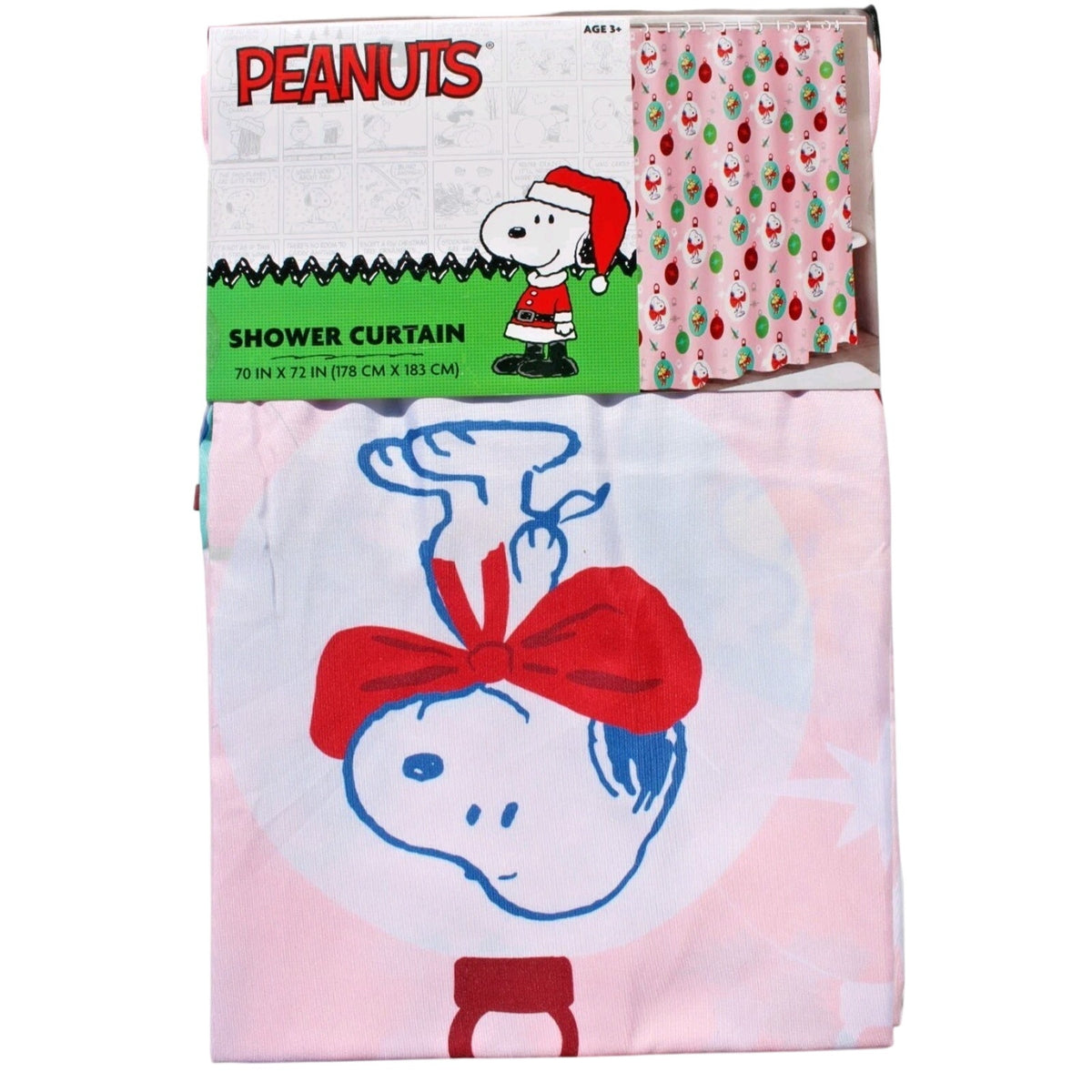 Peanuts Snoopy & Woodstock Christmas Ornaments Shower Curtain PINK 70x72 NEW