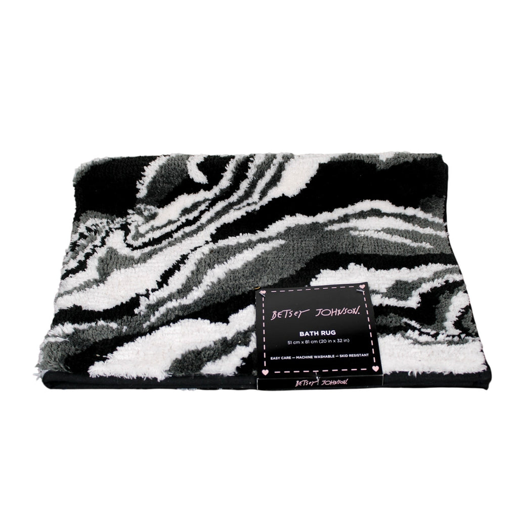 BETSEY JOHNSON - Black, White, Gray MARBLE Design Bath Floor Rug 20X32"